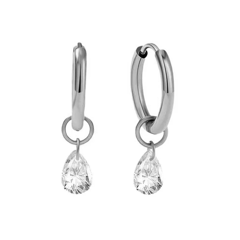 Brincos Pendentes Zircónia | Aço Inoxidável Banhado a Ouro