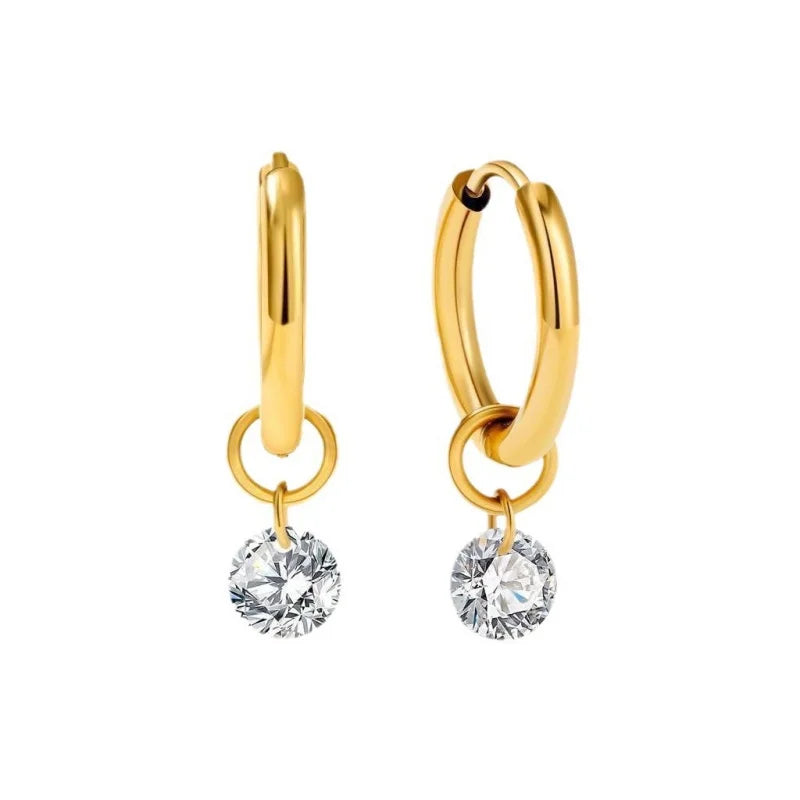 Brincos Pendentes Zircónia | Aço Inoxidável Banhado a Ouro