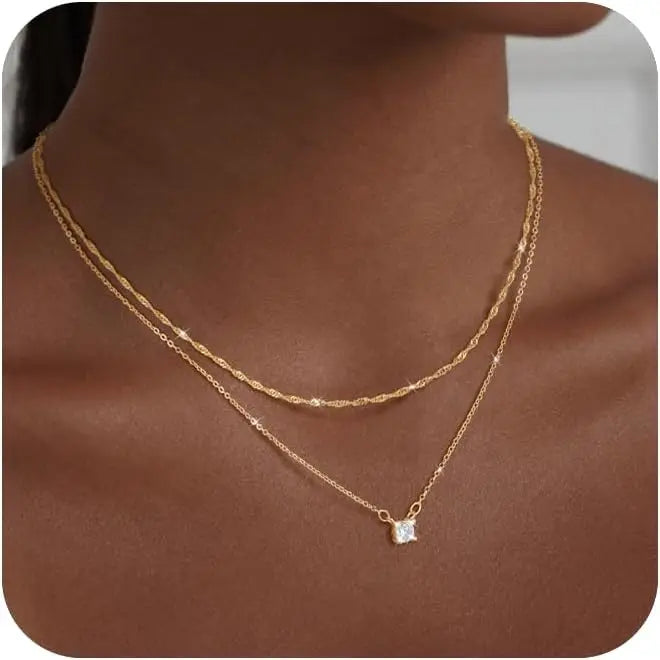 Colar com Pendente CZ em Camadas | Ouro & Prata