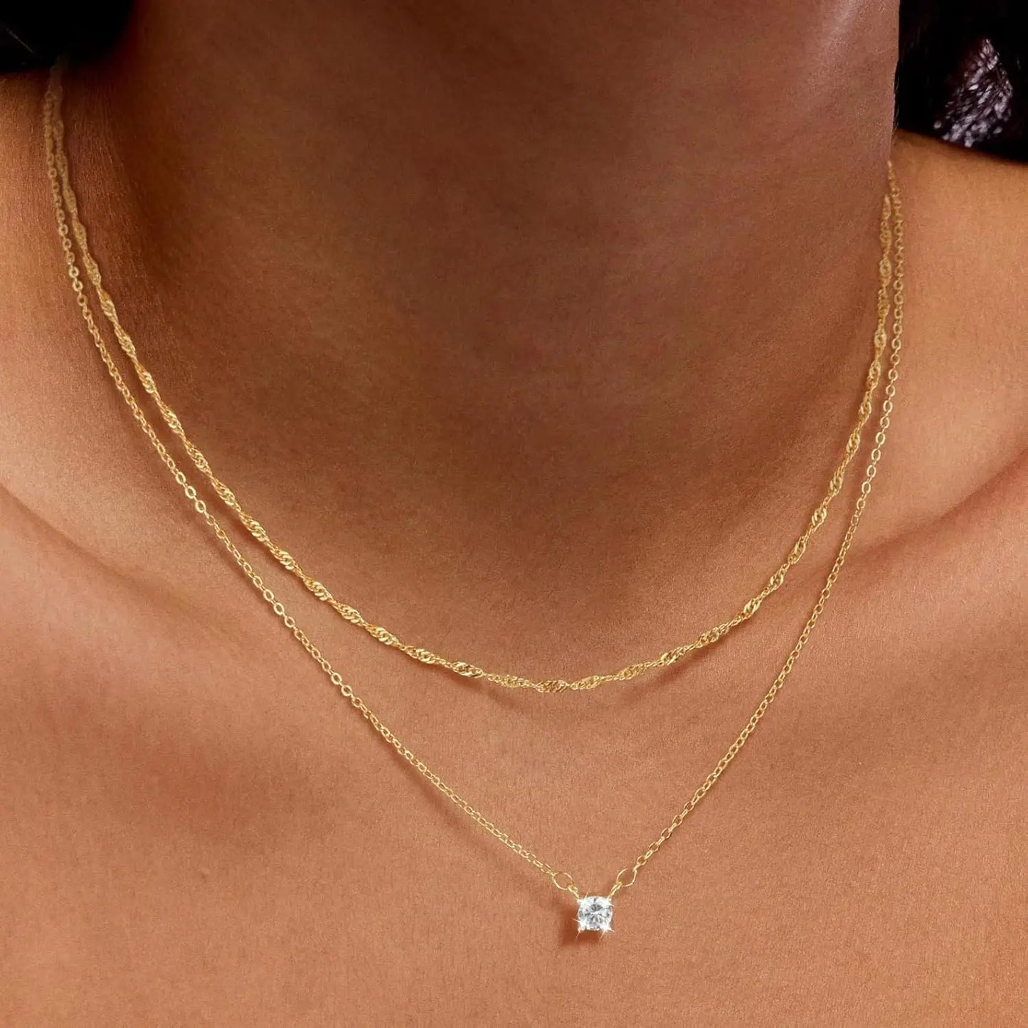 Colar com Pendente CZ em Camadas | Ouro & Prata