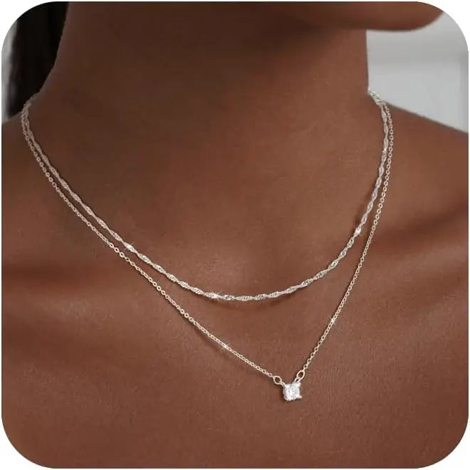 Colar com Pendente CZ em Camadas | Ouro & Prata