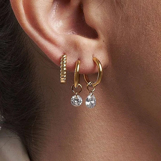 Brincos Pendentes Zircónia | Aço Inoxidável Banhado a Ouro