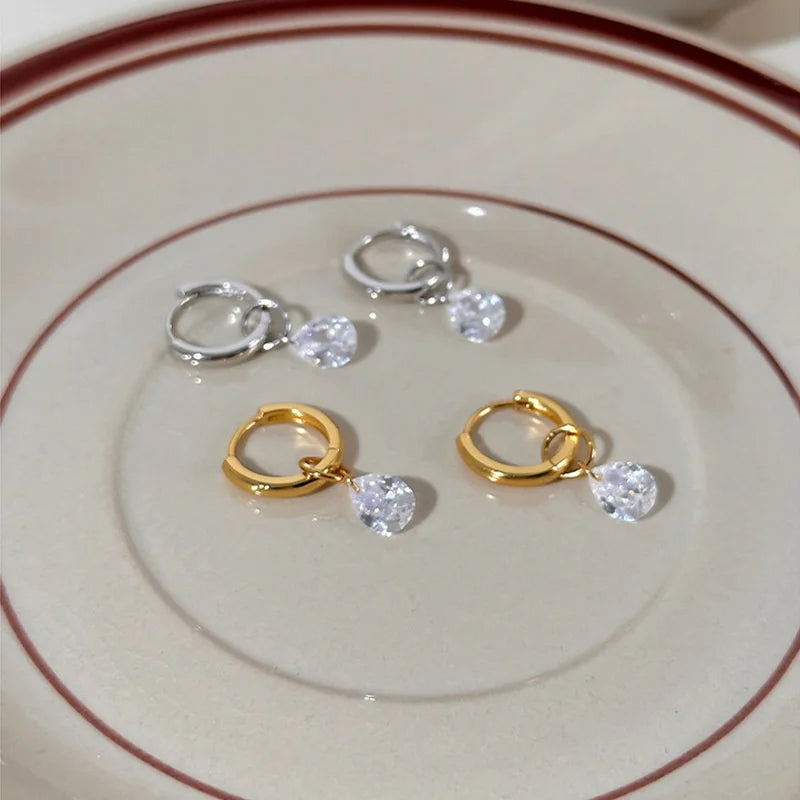 Brincos Pendentes Zircónia | Aço Inoxidável Banhado a Ouro