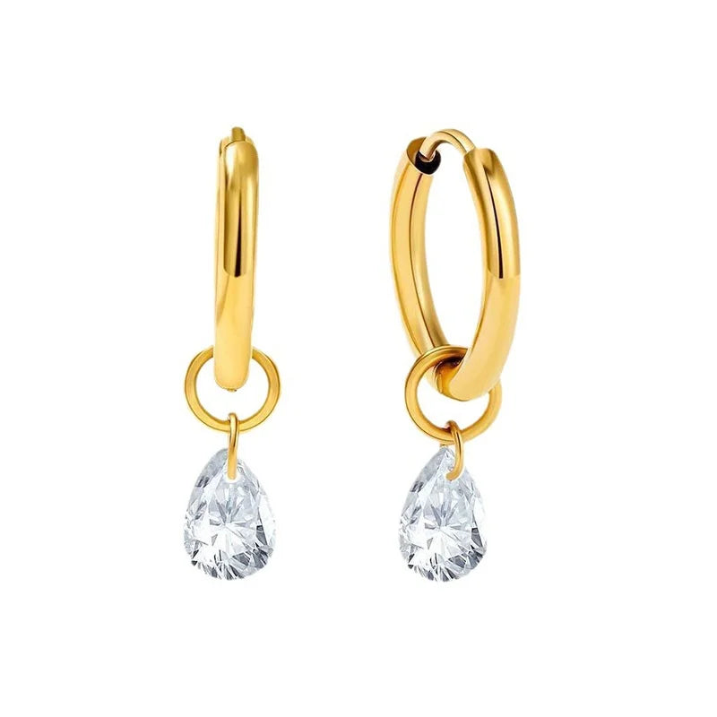 Brincos Pendentes Zircónia | Aço Inoxidável Banhado a Ouro