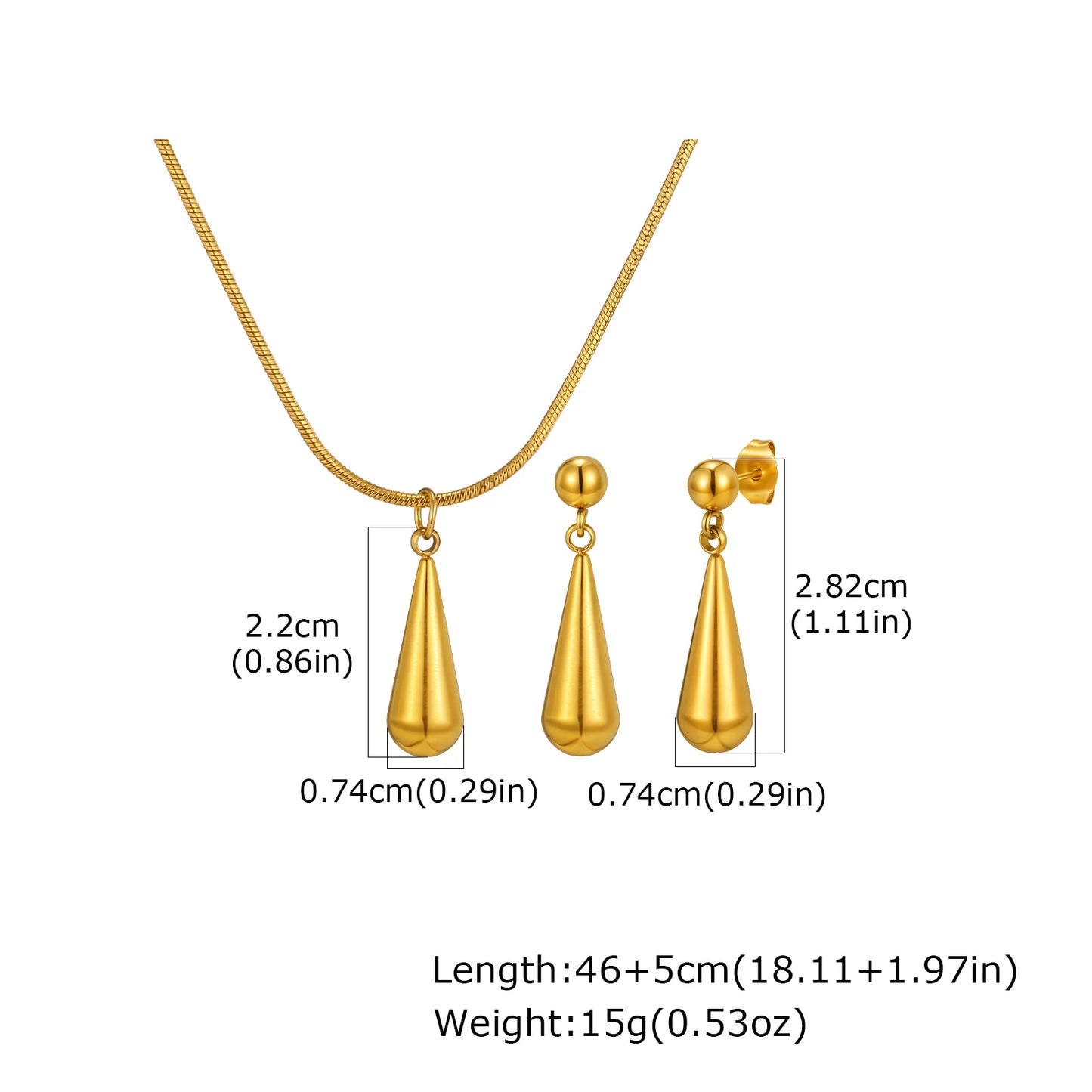 Conjunto Colar e Brincos Gota de Água | Ouro